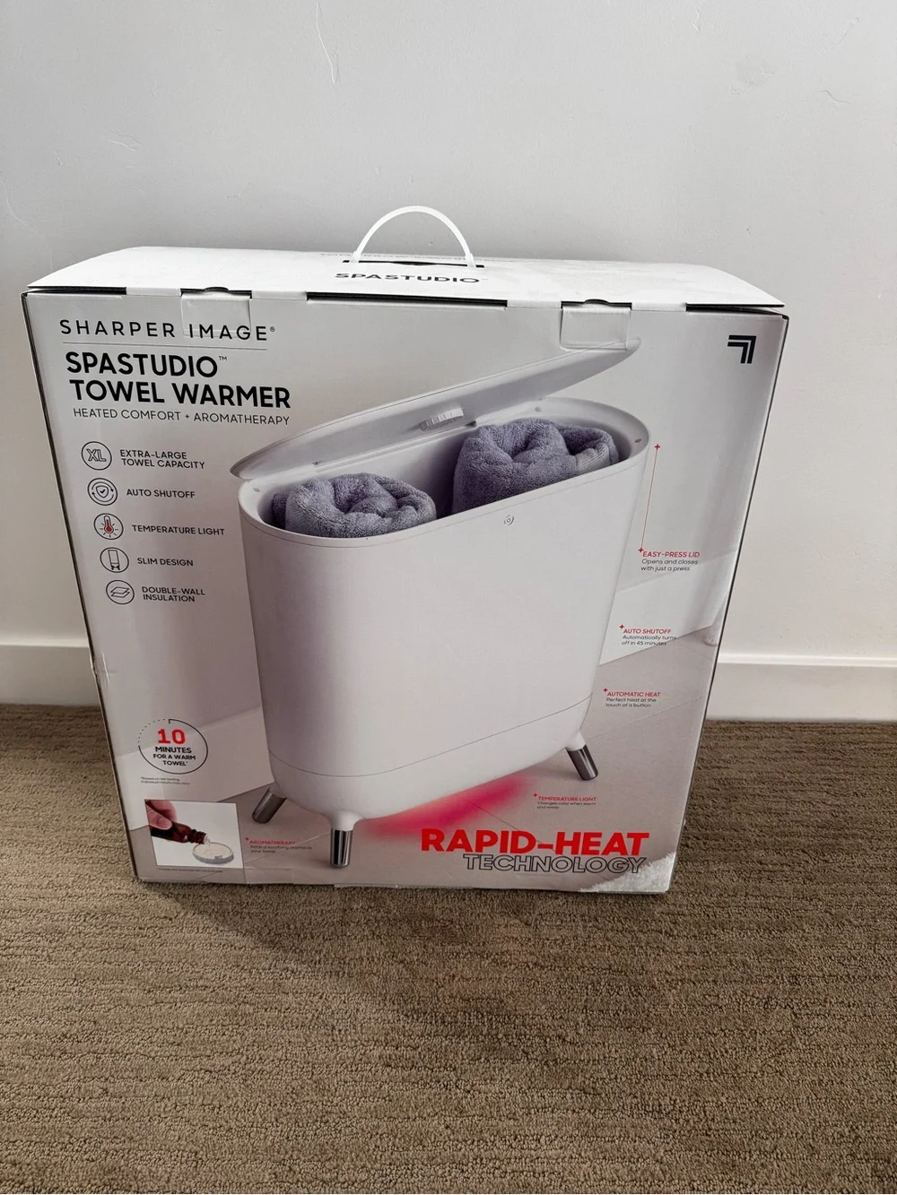 Sharper Image White SPAStudio Dual-Compartment Towel Warmer